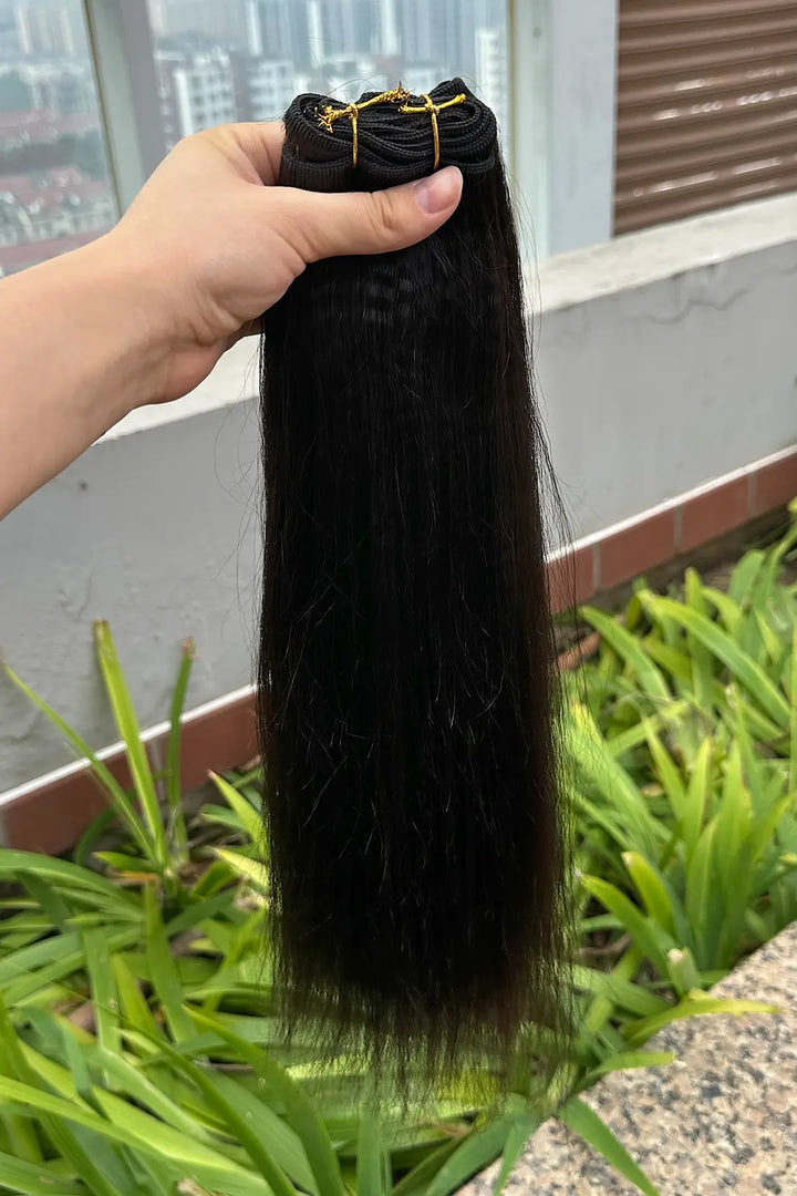 Outdoor picture of yaki cambodia virgin hair bundles double weft