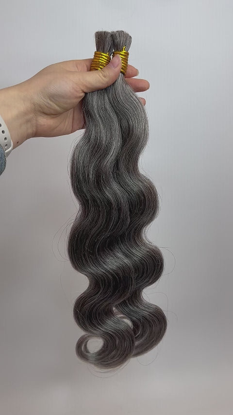 Salt and Pepper Bulk Hair Body Wave for Braiding 70% Gray BU32