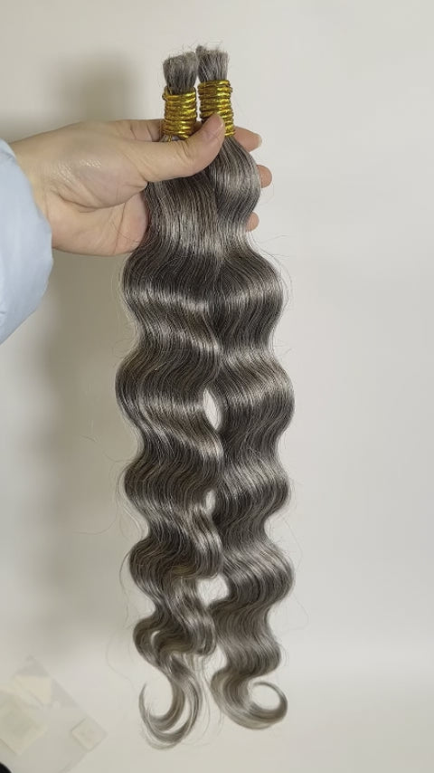 Salt and Pepper Bulk Hair Body Wave for Braiding 85% Gray