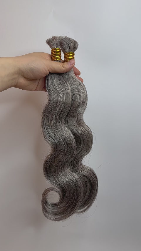 Salt and Pepper Bulk Hair Body Wave for Braiding 85% Gray BU32