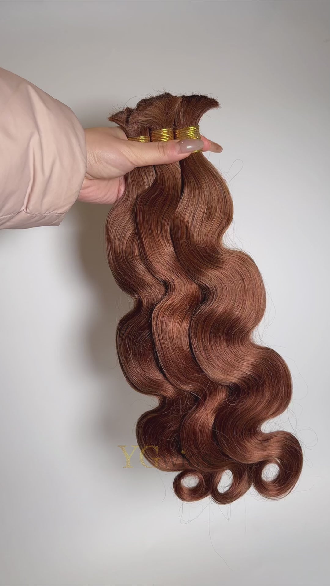 Double Drawn Auburn Brown Body Wave Bulk Hair BU60