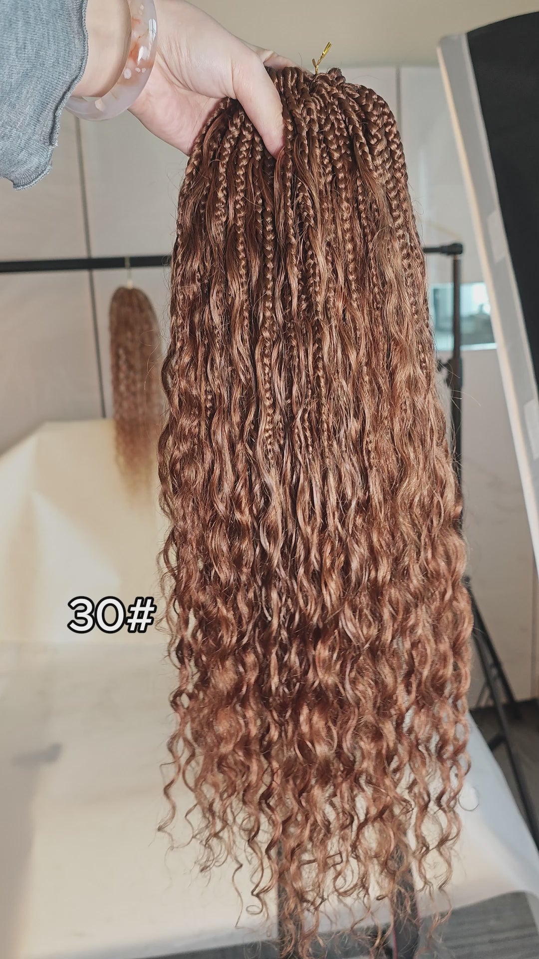 Color 30# Boho Crochet Box Braids with Human Hair Curls Deep Wave