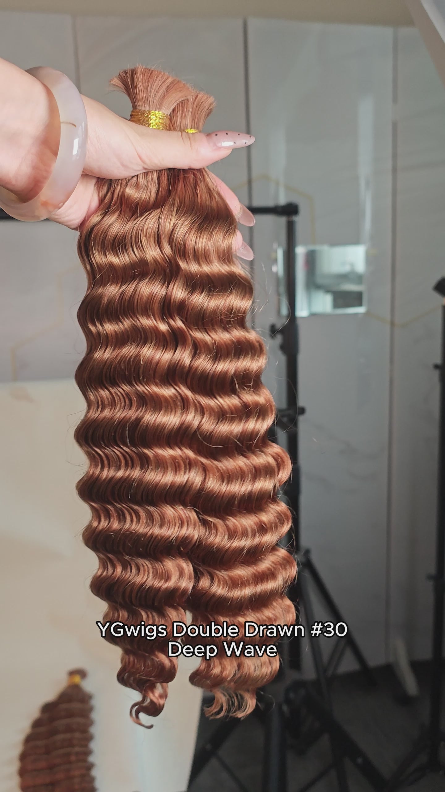 Double Drawn #30a Light Auburn Bulk Hair Deep Wave BU46