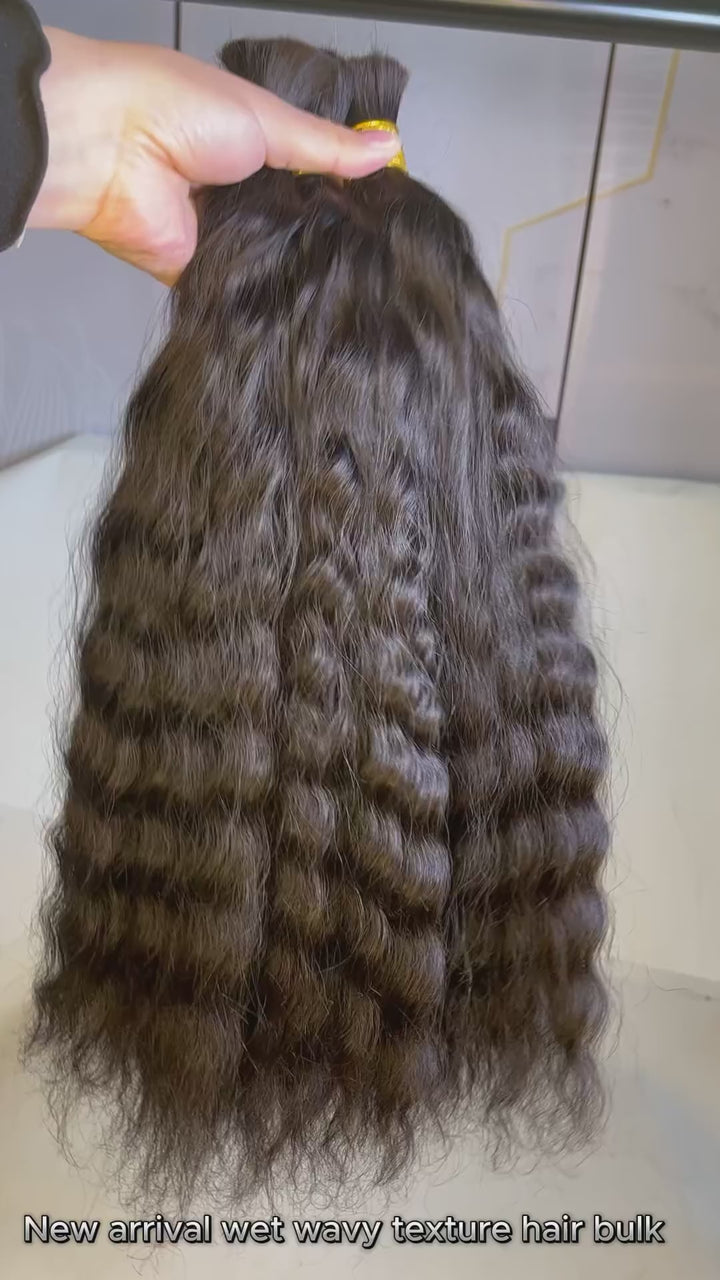 Cheveux humains en vrac humides et ondulés à double tirage pour tressage noir naturel