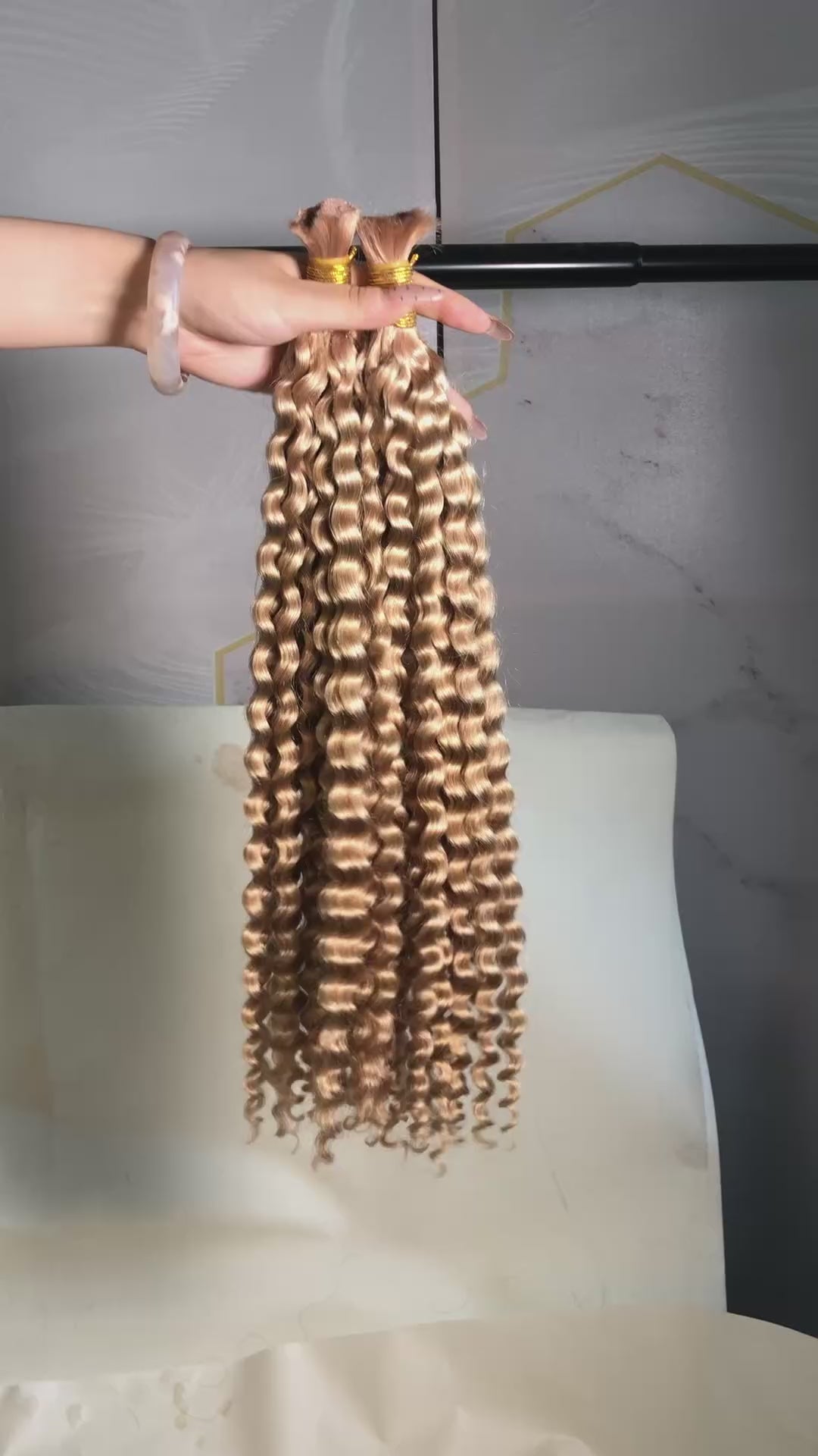 Double Drawn Golden Brown Color Water Wave Bulk Hair Video