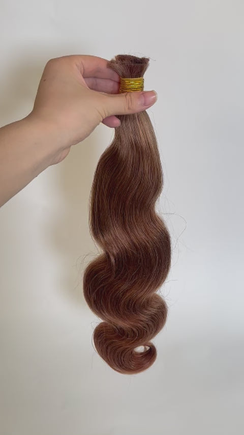 Double Drawn Auburn Brown Body Wave Bulk Hair BU60 4