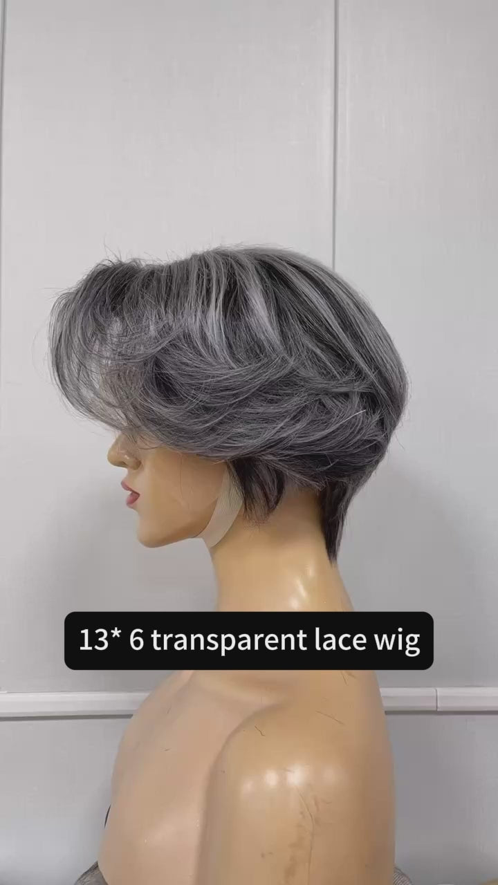 Salt and Pepper 13x6 Lace Front Short Bob Side Part 5