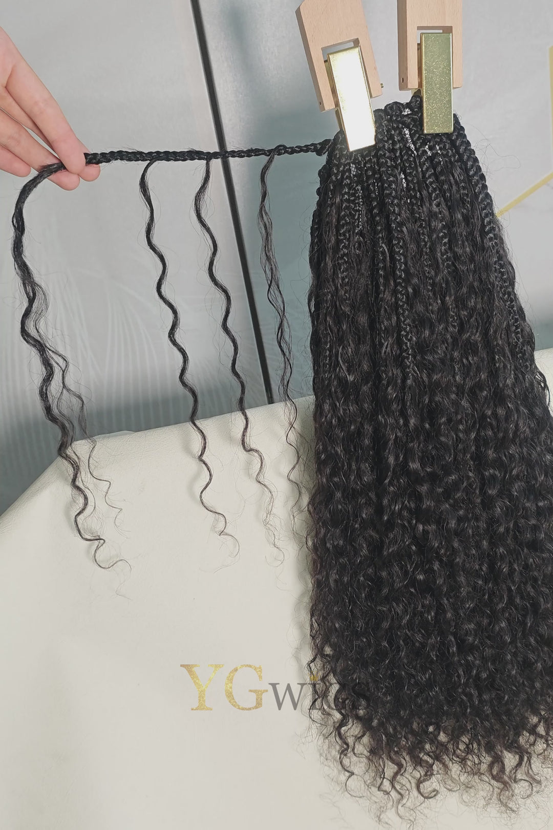 Braid Ponytail Box Braids with Human Hair Curls Drawstring Extension