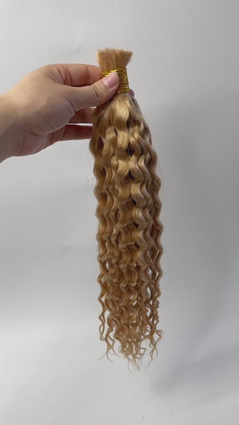 Double Drawn Strawberry Blonde Color Water Wave Bulk Human Hair BU43 Video