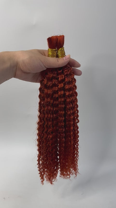 350# Ginger Kinky Curly Bulk Human Hair For Braiding BU16 Video
