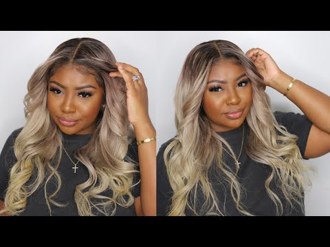 13x6 Glueless Hd Lace Flaxen Blonde Ombre Wig Body Wave-HD64
