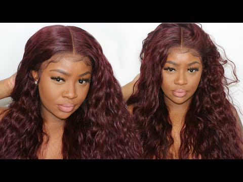 13x6 Glueless Hd Transparent Lace Front Wig 99J Water Wave-HD68