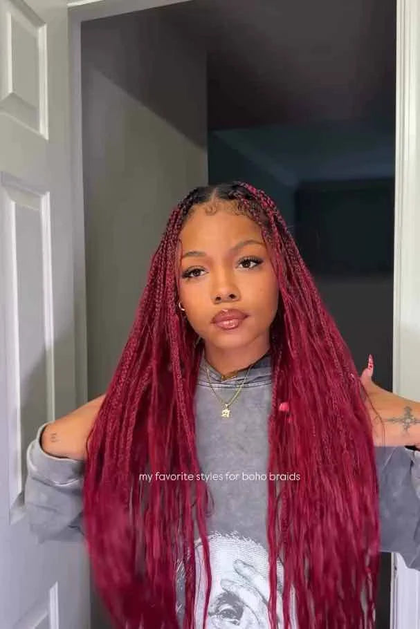 Tiktok influencer starringlexis shows the braiding process of burgundy 99j body wave bulk hair