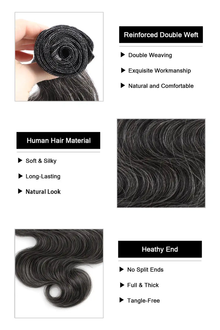 Product description of 100% natural grey hair salt and pepper brazilian hair bundles