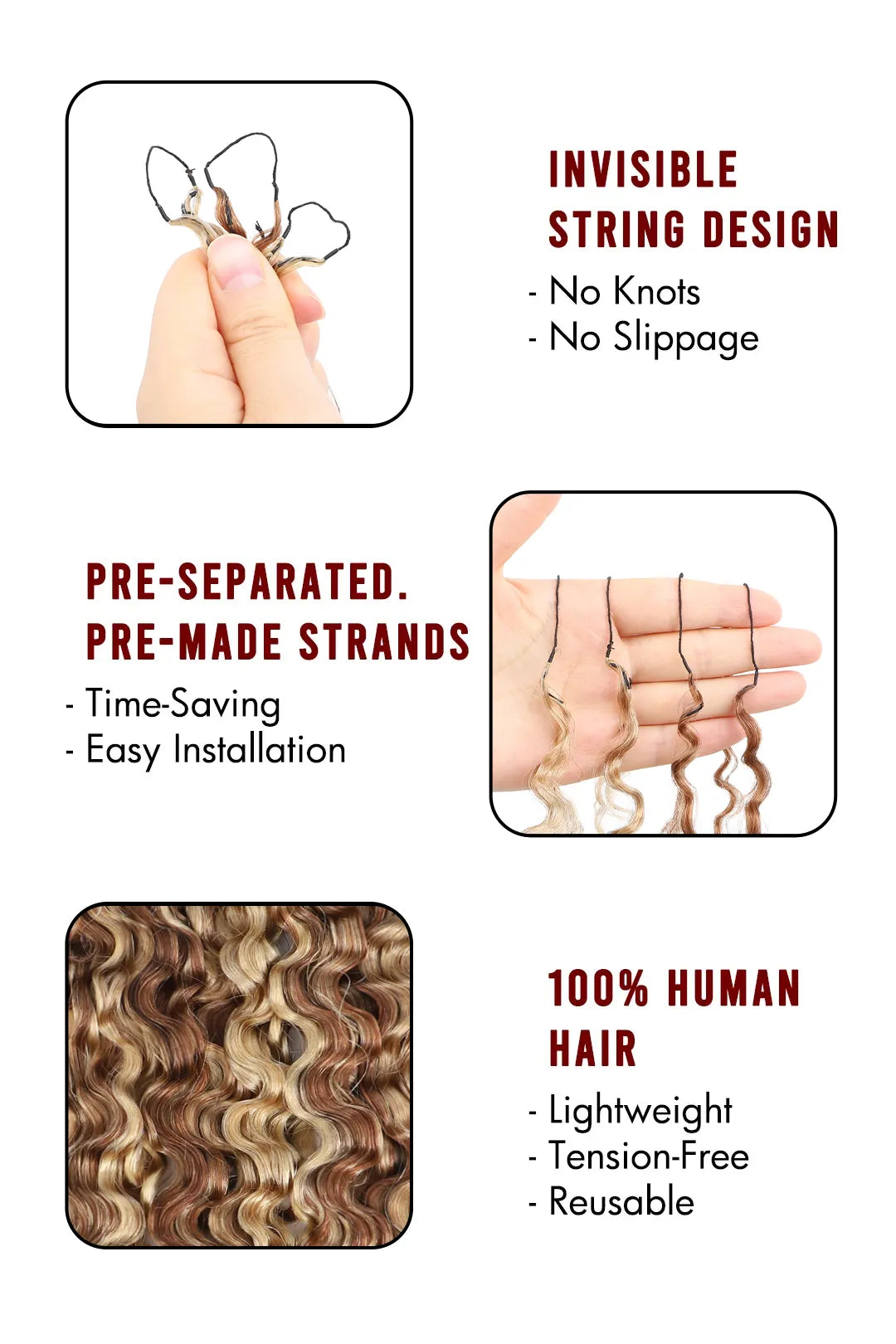 Product description of 27 30 613 mixed color burmese curly with spiral curls crochet miracle knots hair