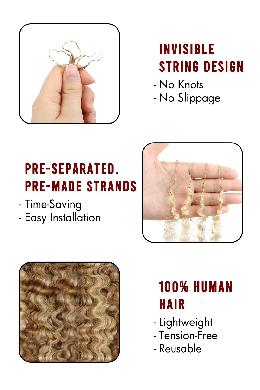 Product description of 27/613 mixed color water deep wave feather crochet human hair