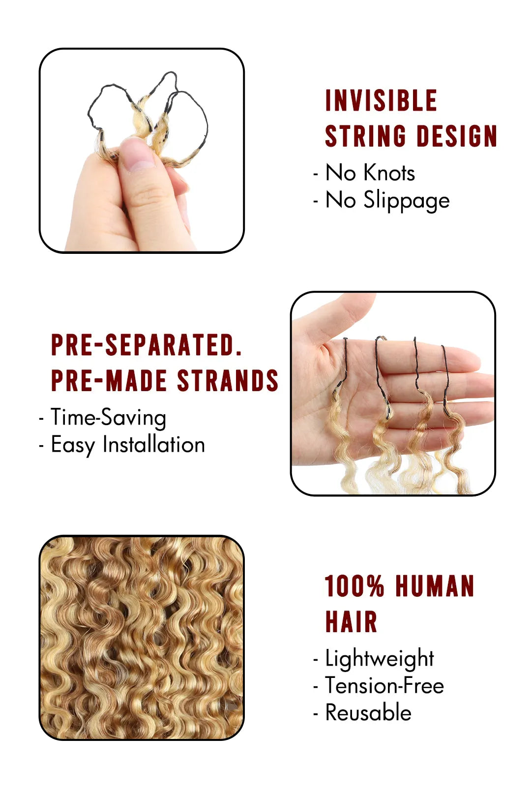 Product description of 27 613 mixed color water deep wave feather crochet human hair