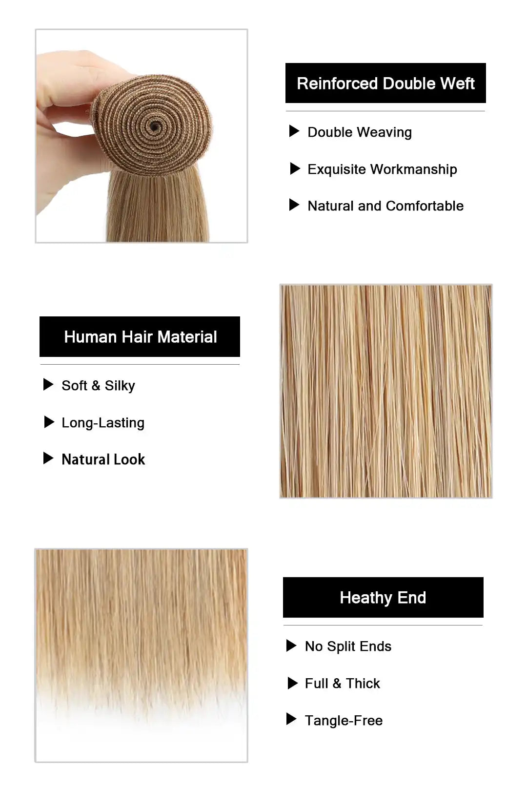 Product description of 27 honey blonde brazilian hair bundles sew in extensions straight