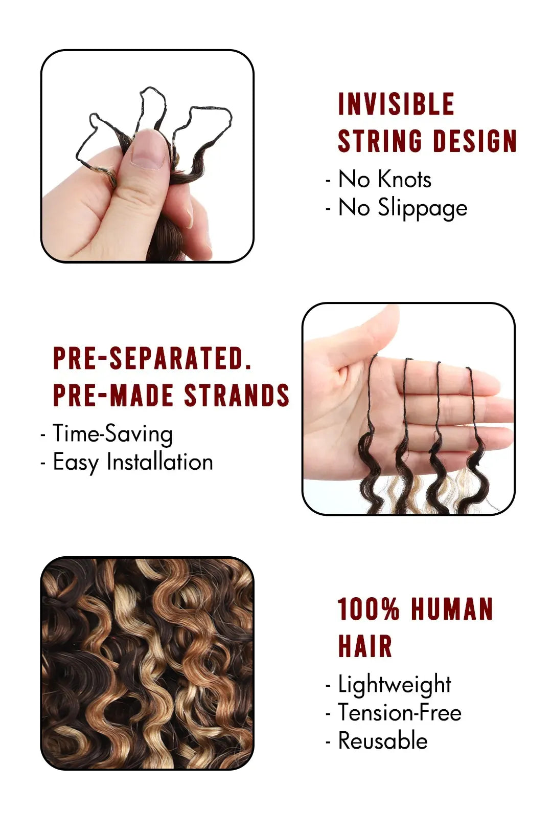 Product description of 4A/27/30 mixed color burmese curly with spiral curls crochet miracle knots hair