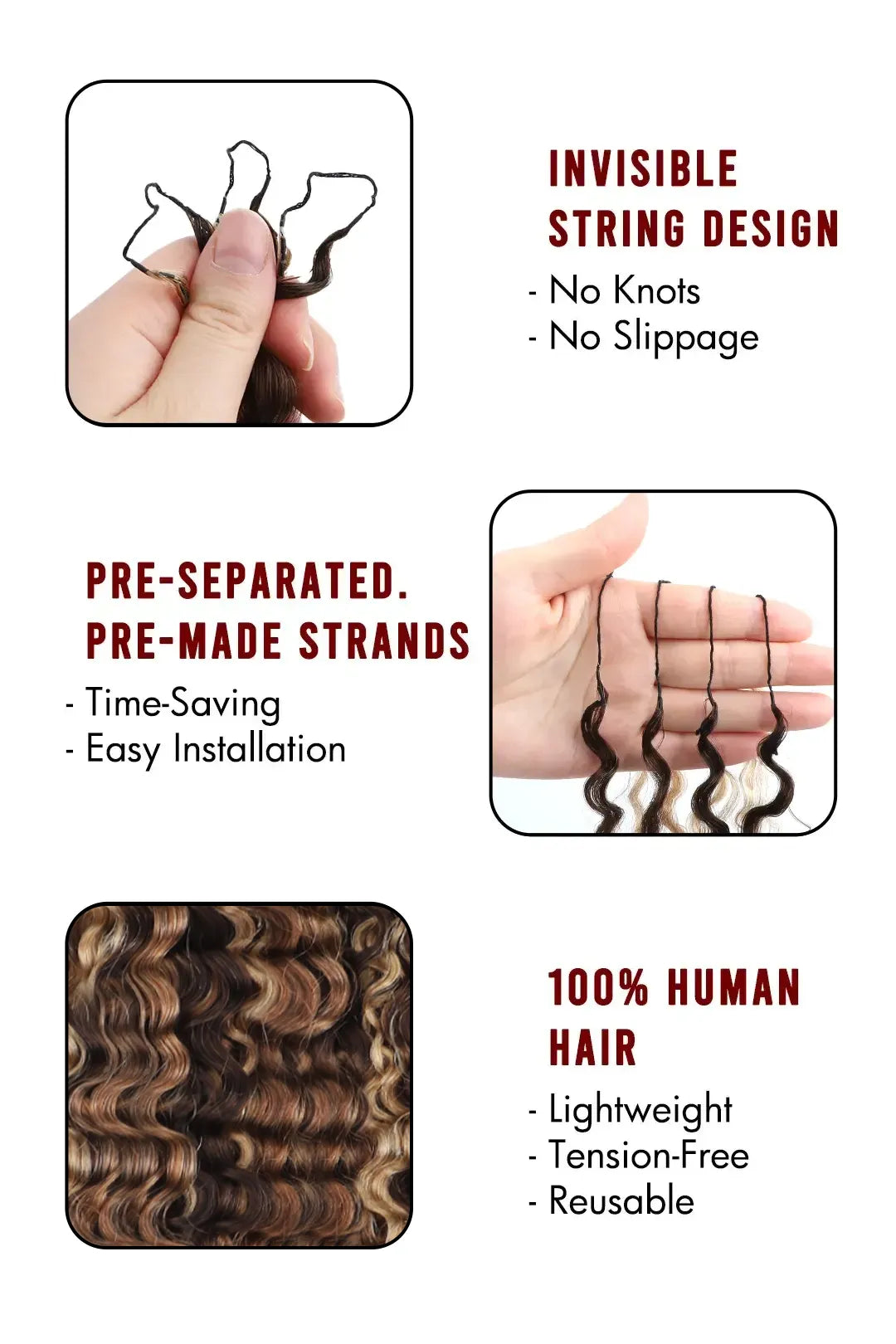 Product description of 4a 27 30 mixed color water deep wave crochet miracle knots hair