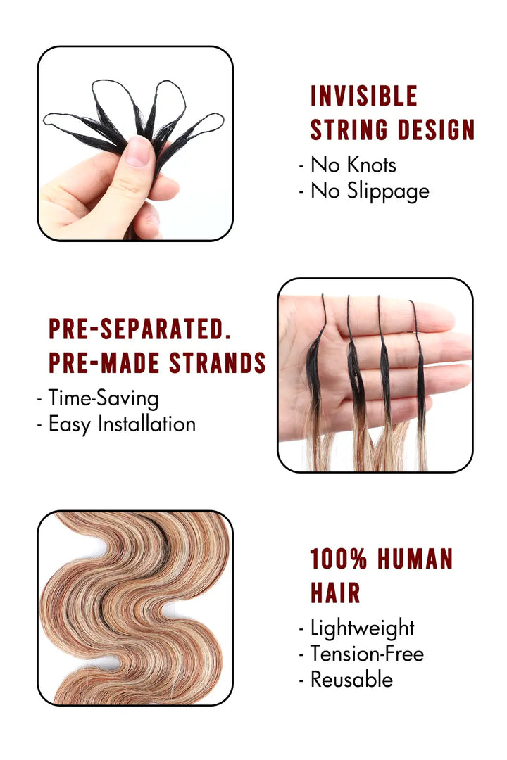 Product description of T natural black root mixed 27/30/613 body wave feather crochet human hair