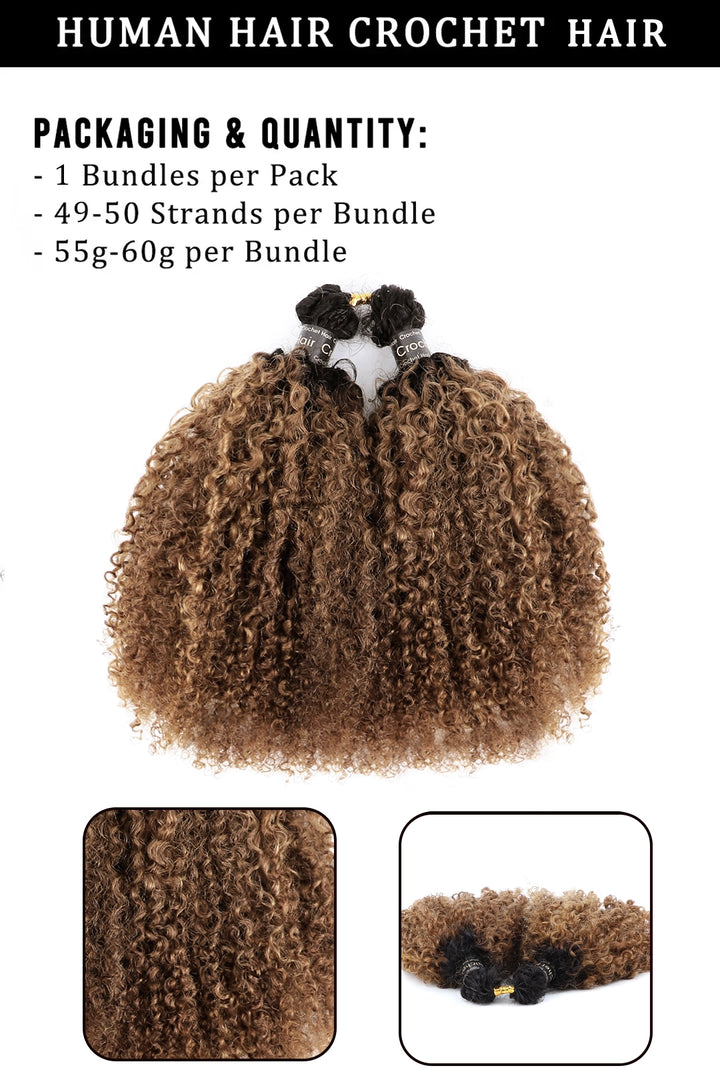 Product description of #T1B/30 Ombre color tight curly feather crochet human hair