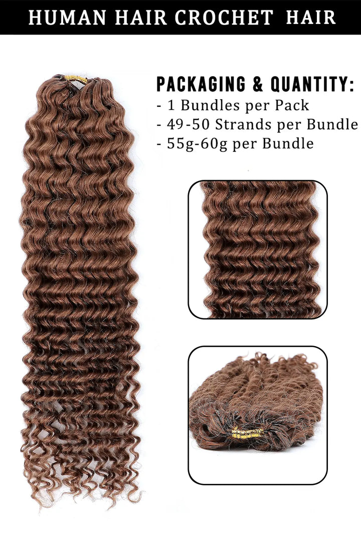 Cabello humano de ganchillo con ondas de agua color castaño rojizo n.° 30