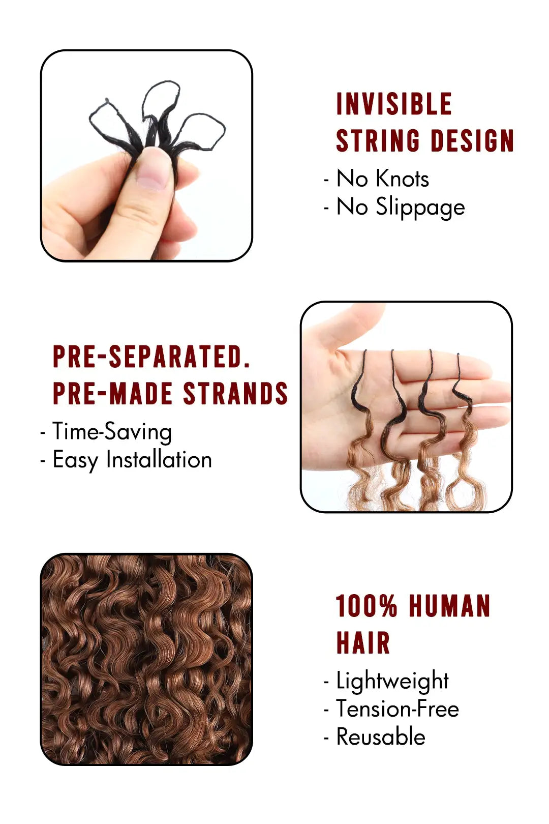 Product description of auburn brown ombre burmese curly with spiral curls feather crochet hair T1B/30 human hair