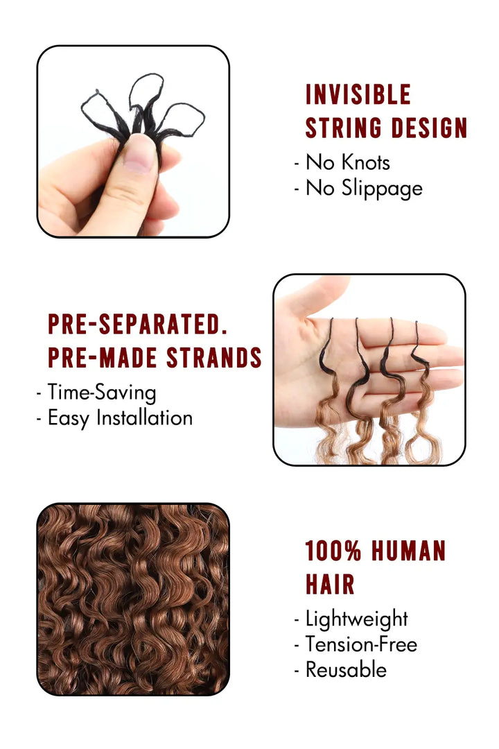 Product description of auburn brown ombre burmese curly with spiral curls feather crochet hair T1B/30 human hair