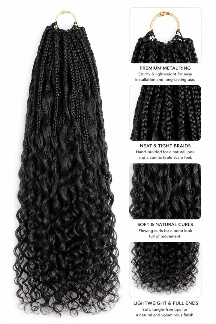 Product description of boho crochet box braids pre looped deep wave curls human hair 40 strands