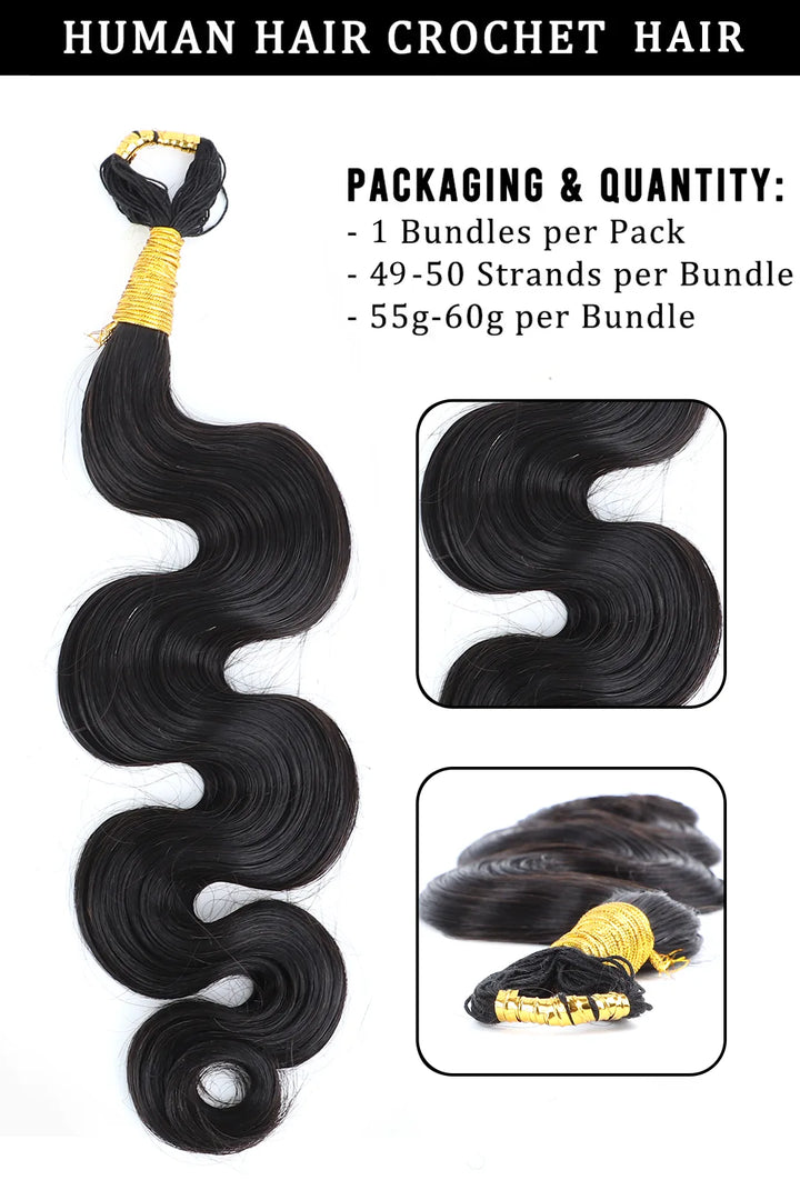 Product description of braiding feather crochet human hair body wave long cord