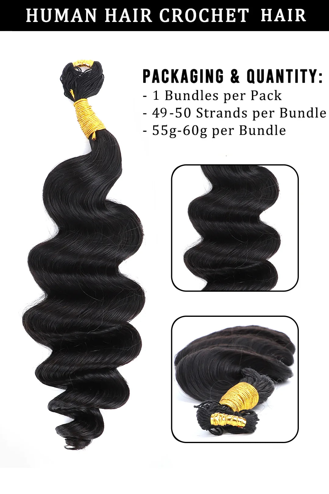 Product description of braiding feather crochet human hair loose wave long cord