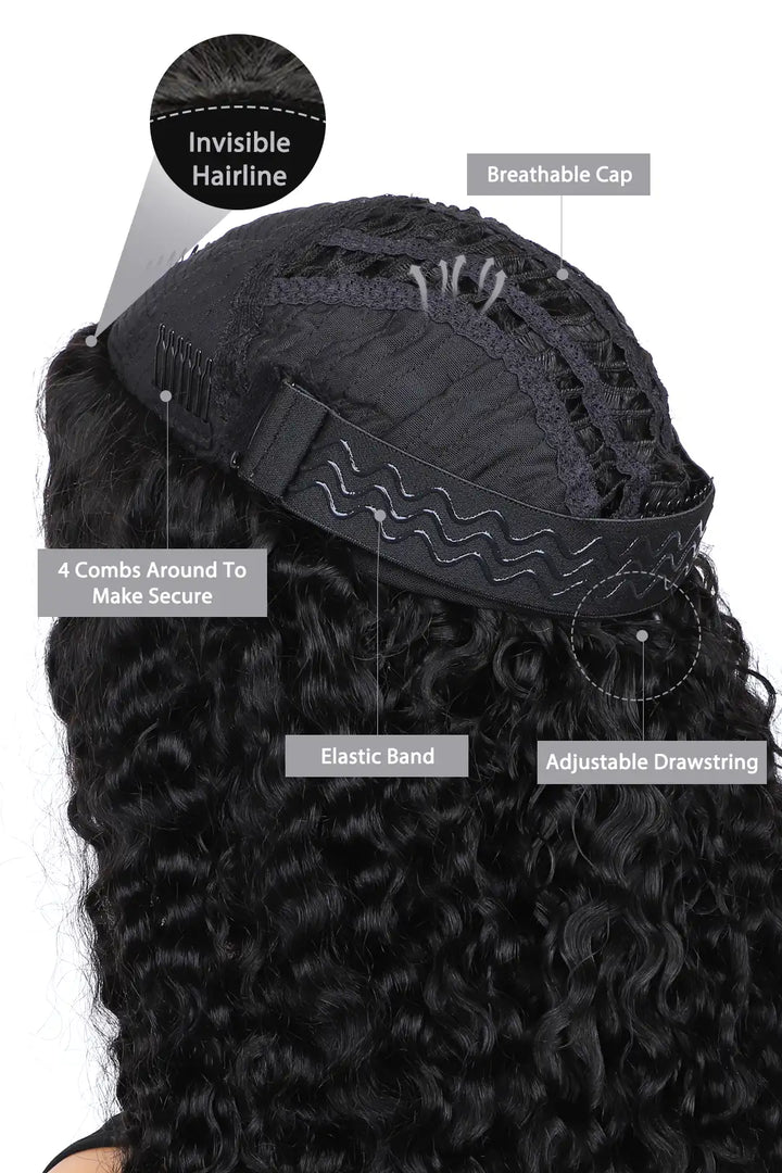 Product description of burmese curly with spiral curls ends half wig flexible fit drawstring