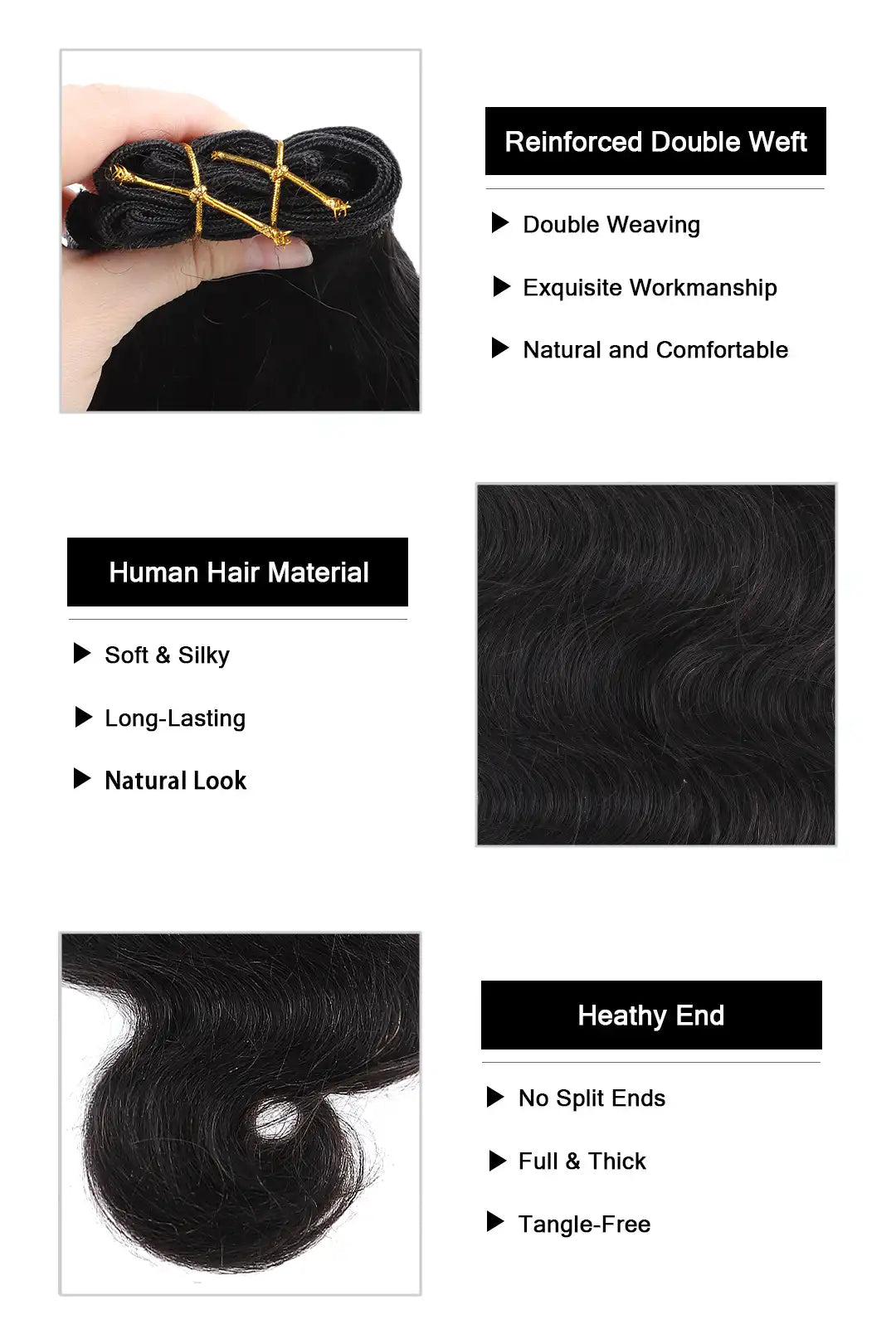Cambodia Virgin Hair Bundles Sew in Extensions Body Wave