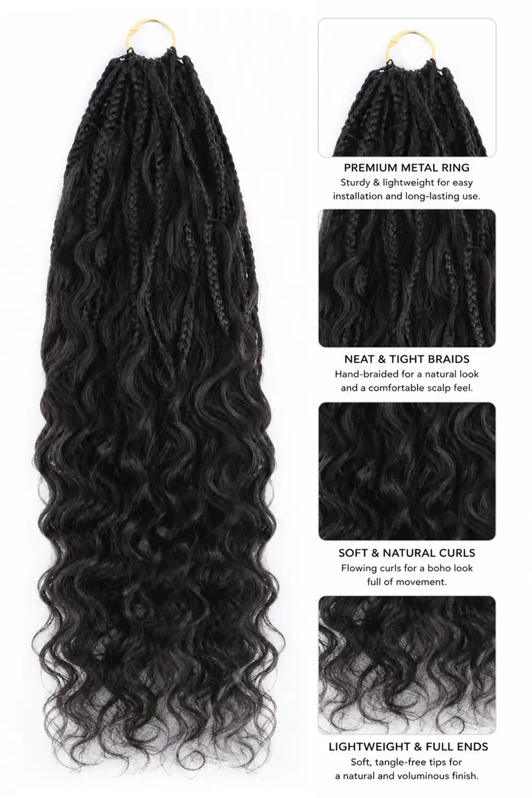 Product description of crochet miracle knots braids pre looped loose wave curls human hair 40 strands
