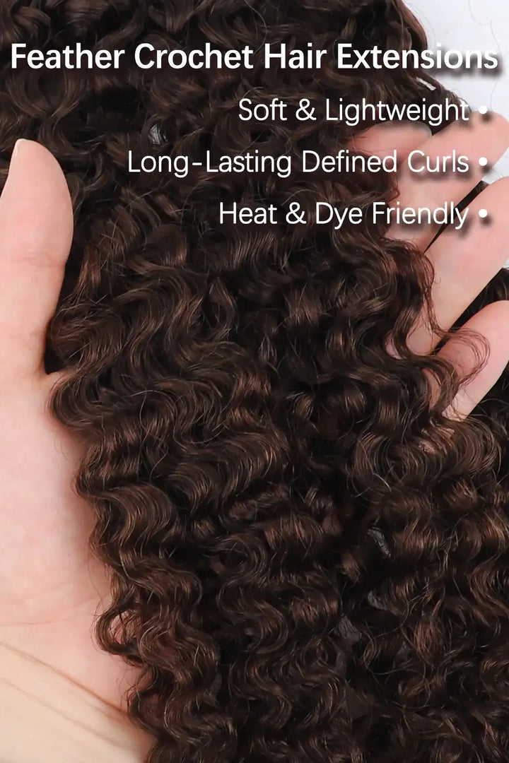 Product description of dark brown #4A water deep wave feather crochet human hair extension
