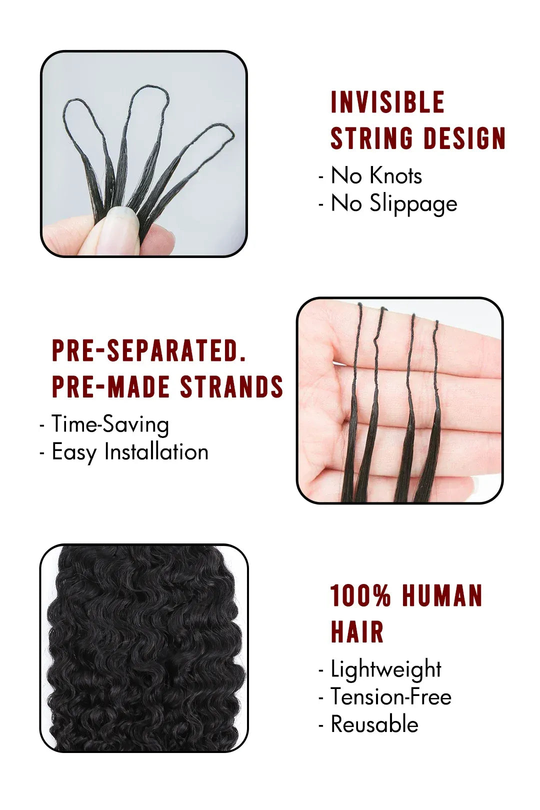 Product description of feather crochet hair extension burmese water curly human hair