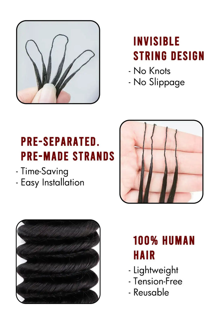 Product description of handmade feather line hair extensions loose deep wave single strand with loop