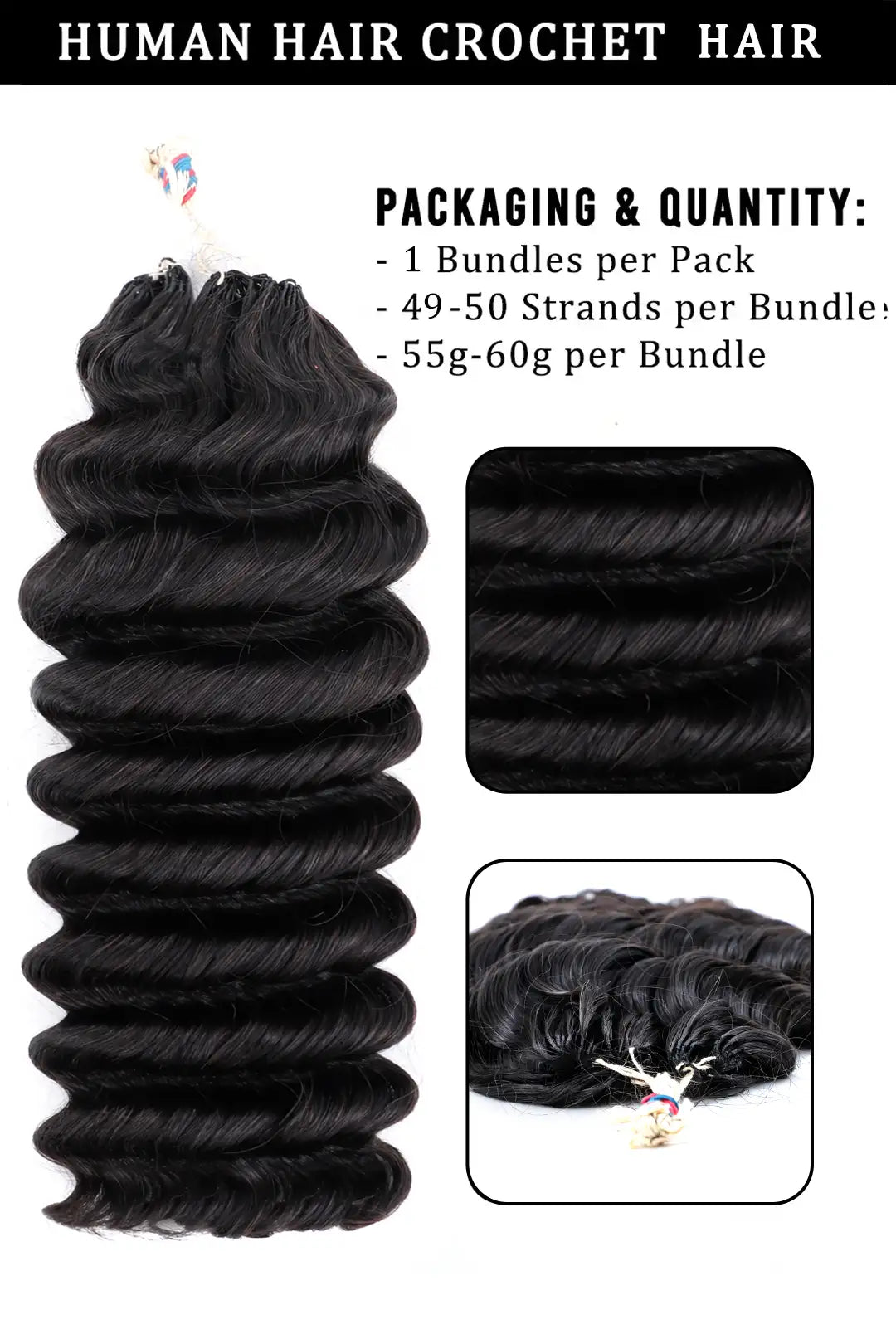 Product description of handmade feather line hair extensions loose deep wave single strand with loop