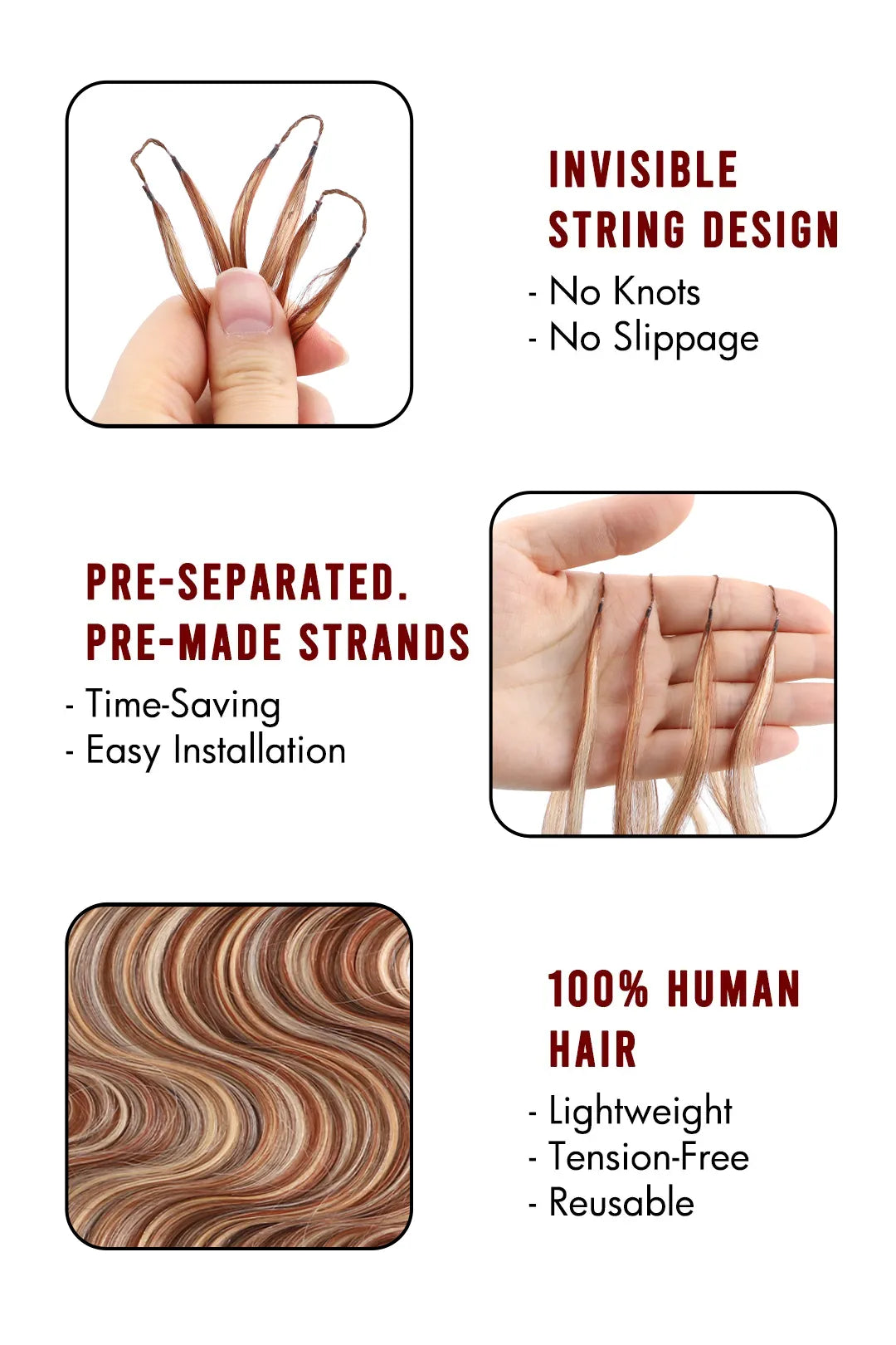 Product description of highlight blend #27/30/613 body wave feather crochet human hair