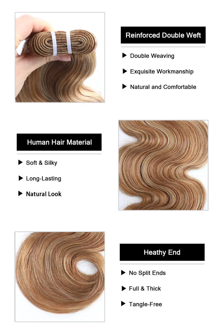 Product description of highlight blend #27/30/613 cambodia virgin hair bundles body wave