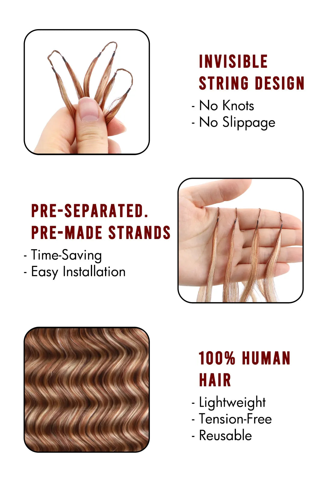 Product description of highlight blend #27/30/613 deep wave feather crochet human hair