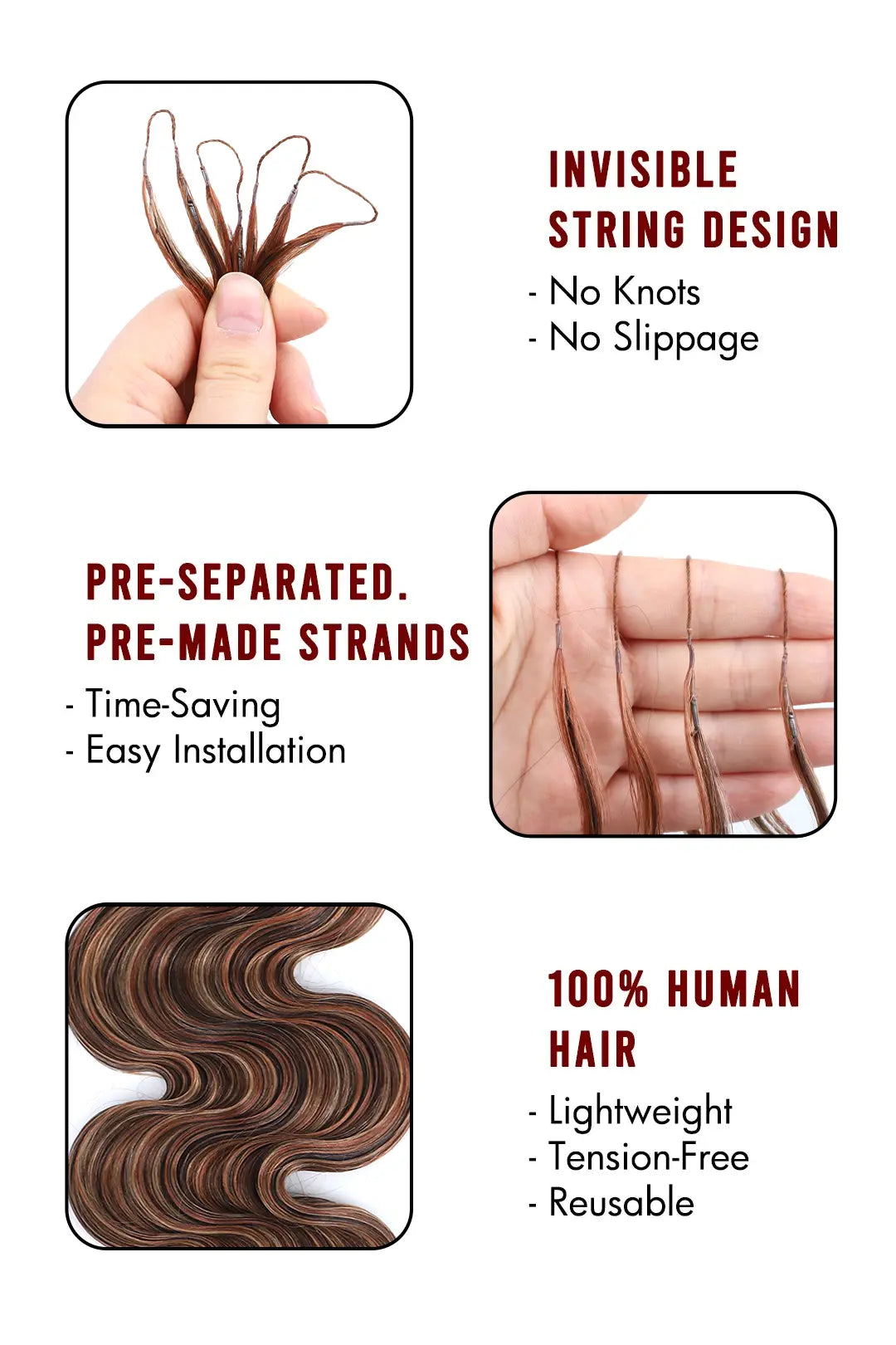 Product description of highlight blend #4/27/30 body wave feather crochet human hair