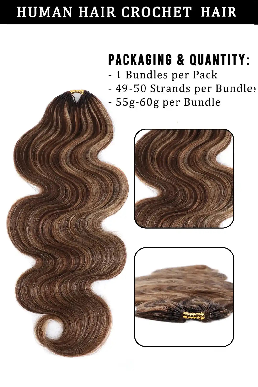 Product description of highlight blend #4/27/30 body wave feather crochet human hair