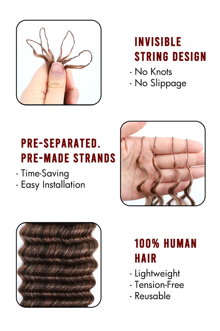 Product description of highlight blend #4/27/30 deep wave feather crochet human hair