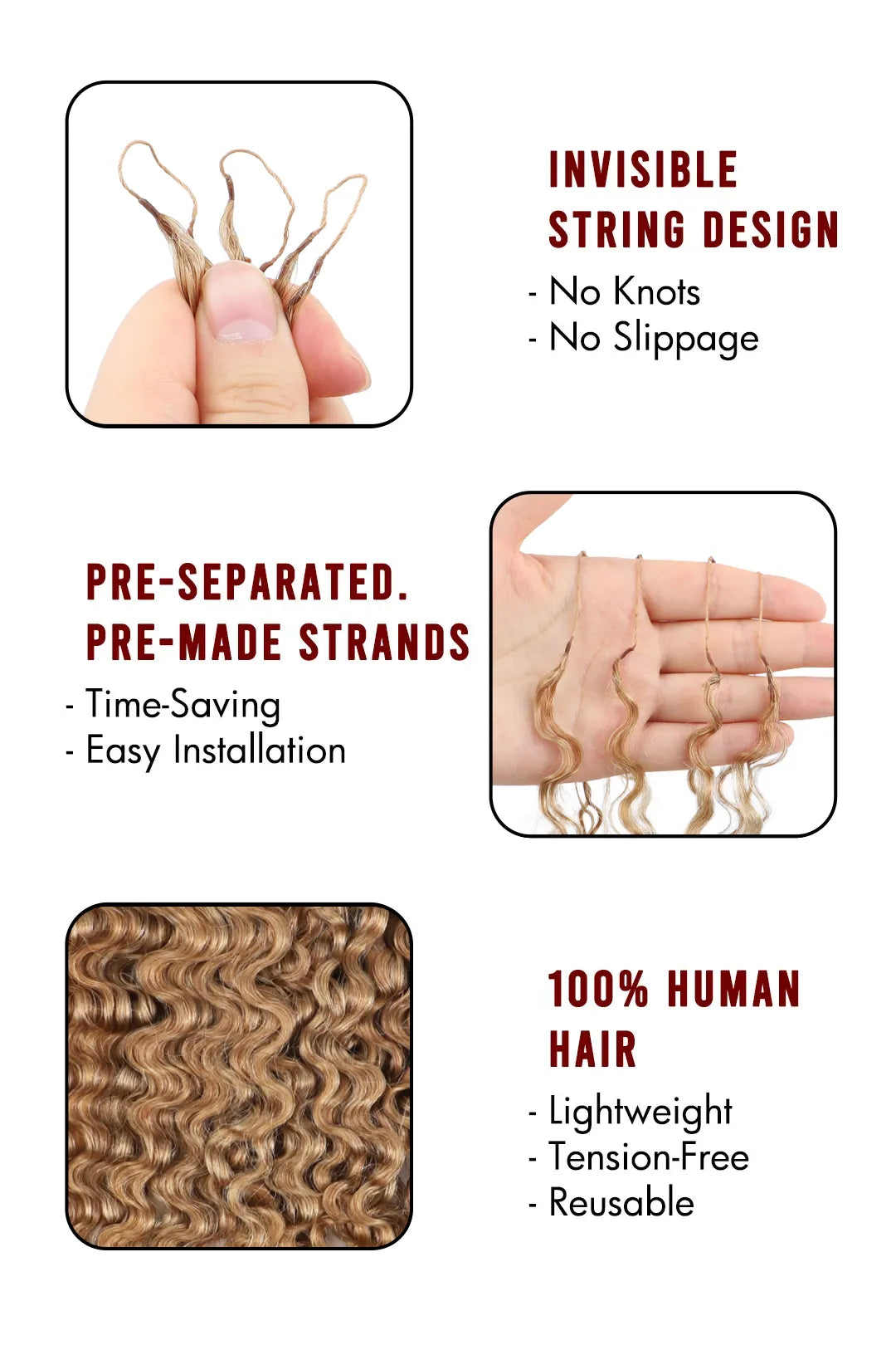 Product description of honey blonde #27 water deep wave feather crochet miracle knots hair