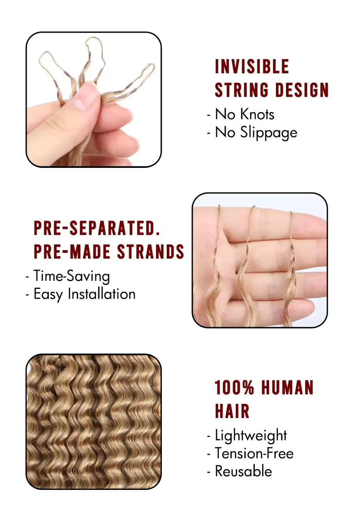 Product description of honey blonde 27 water wave feather crochet human hair