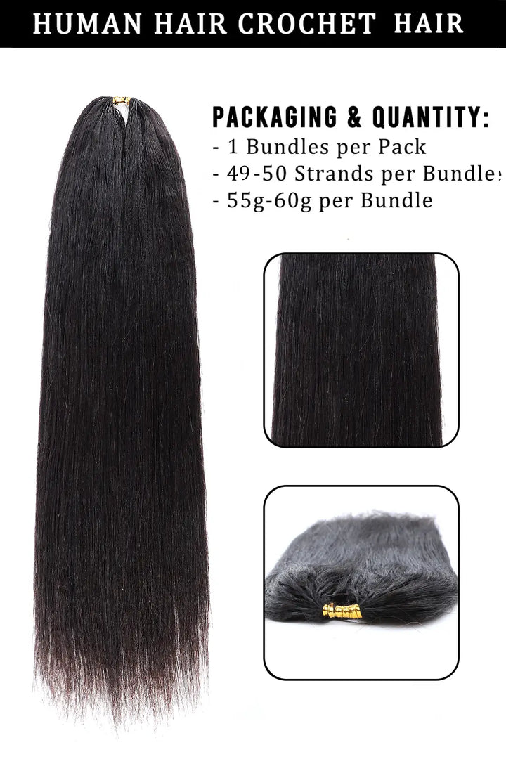 Product description of  light yaki straight feather crochet hair extension human hair
