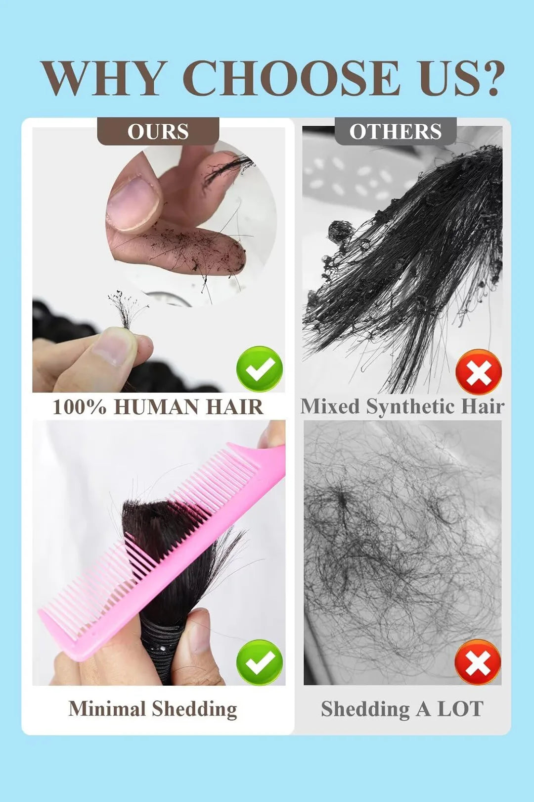 Product description picture of 4 dark brown deep wave bulk human hair for braiding