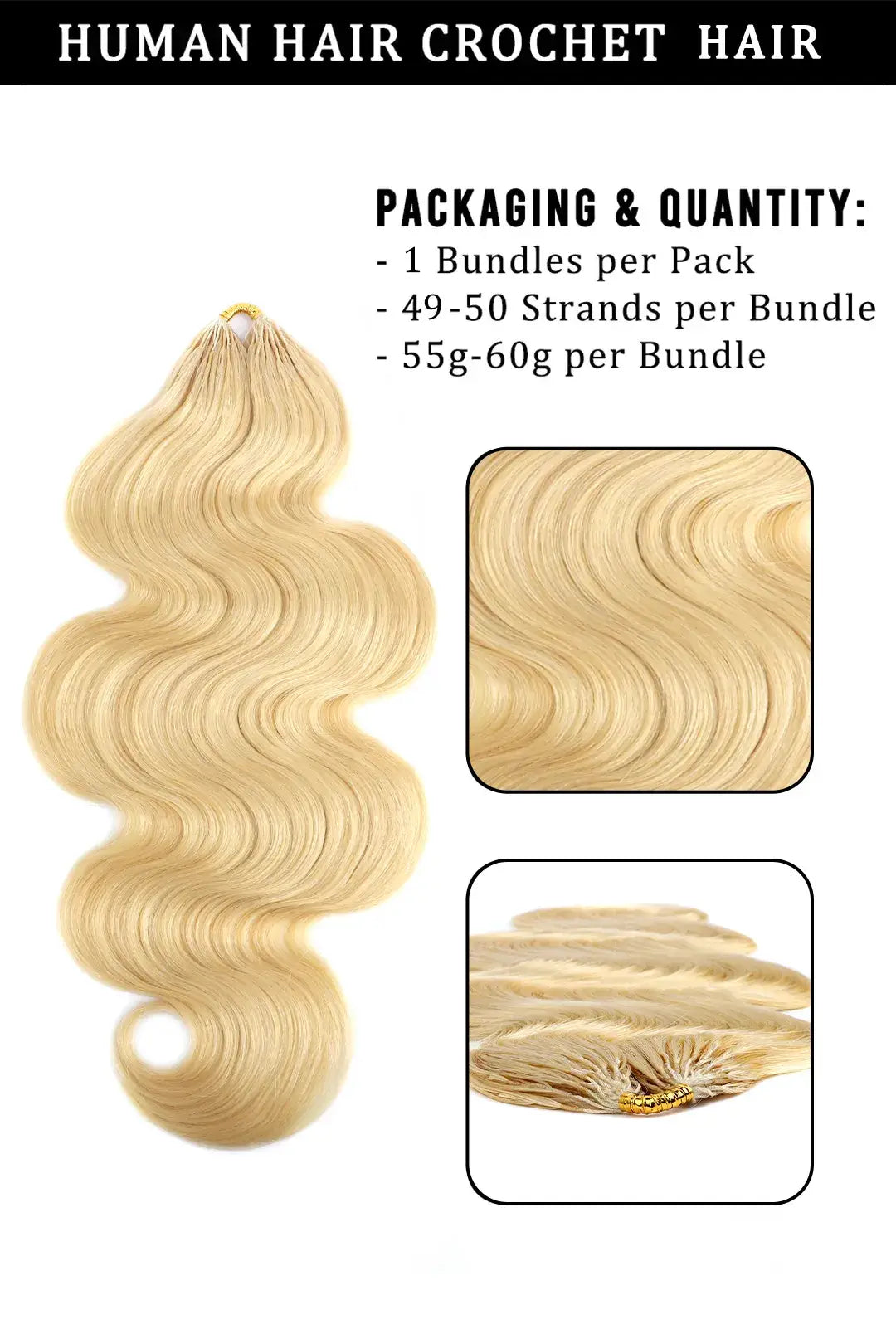 Cheveux humains 613 Blonde Body Wave à nœuds miracles crochet feather